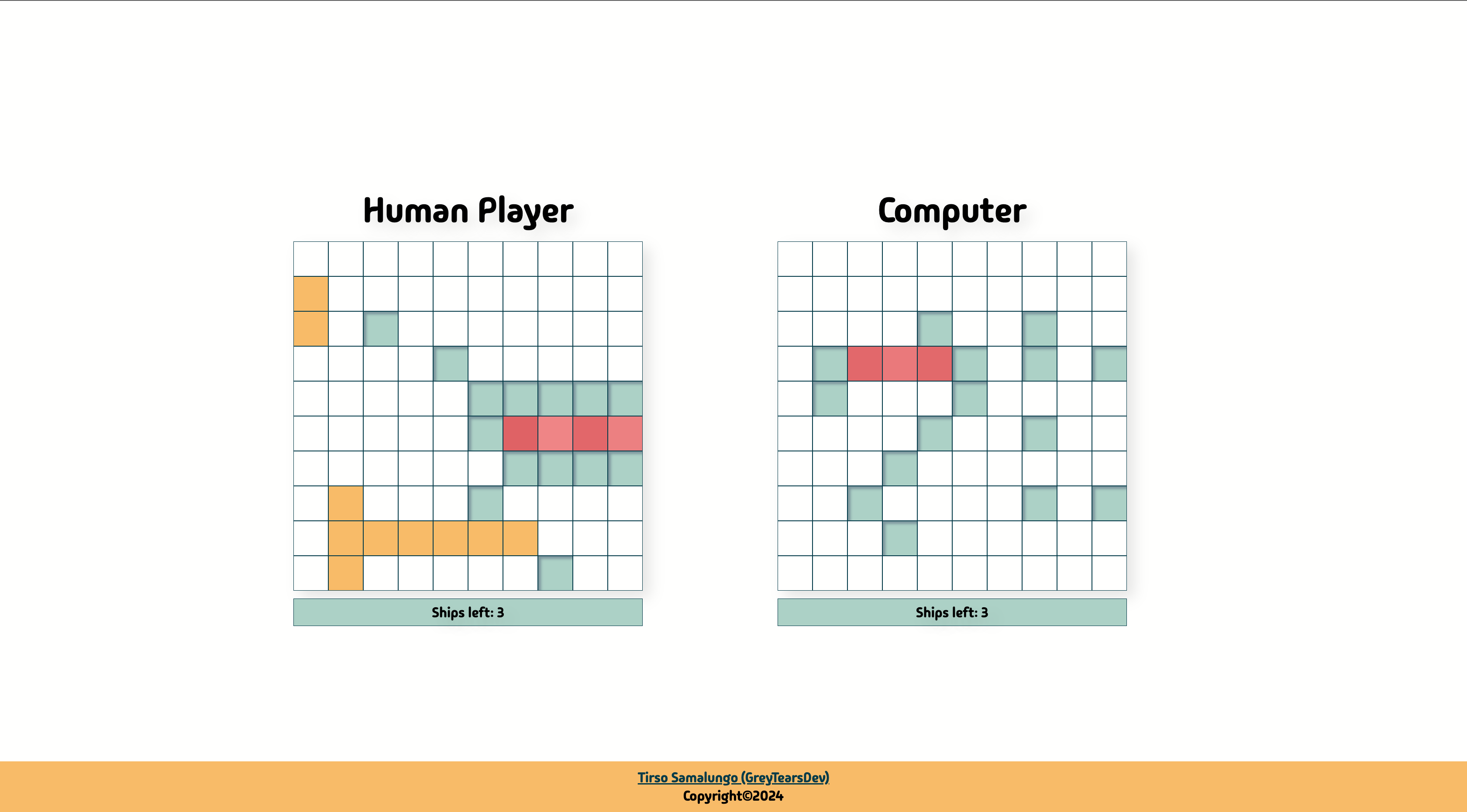 a preview of the game displaying the human and computer player's game board