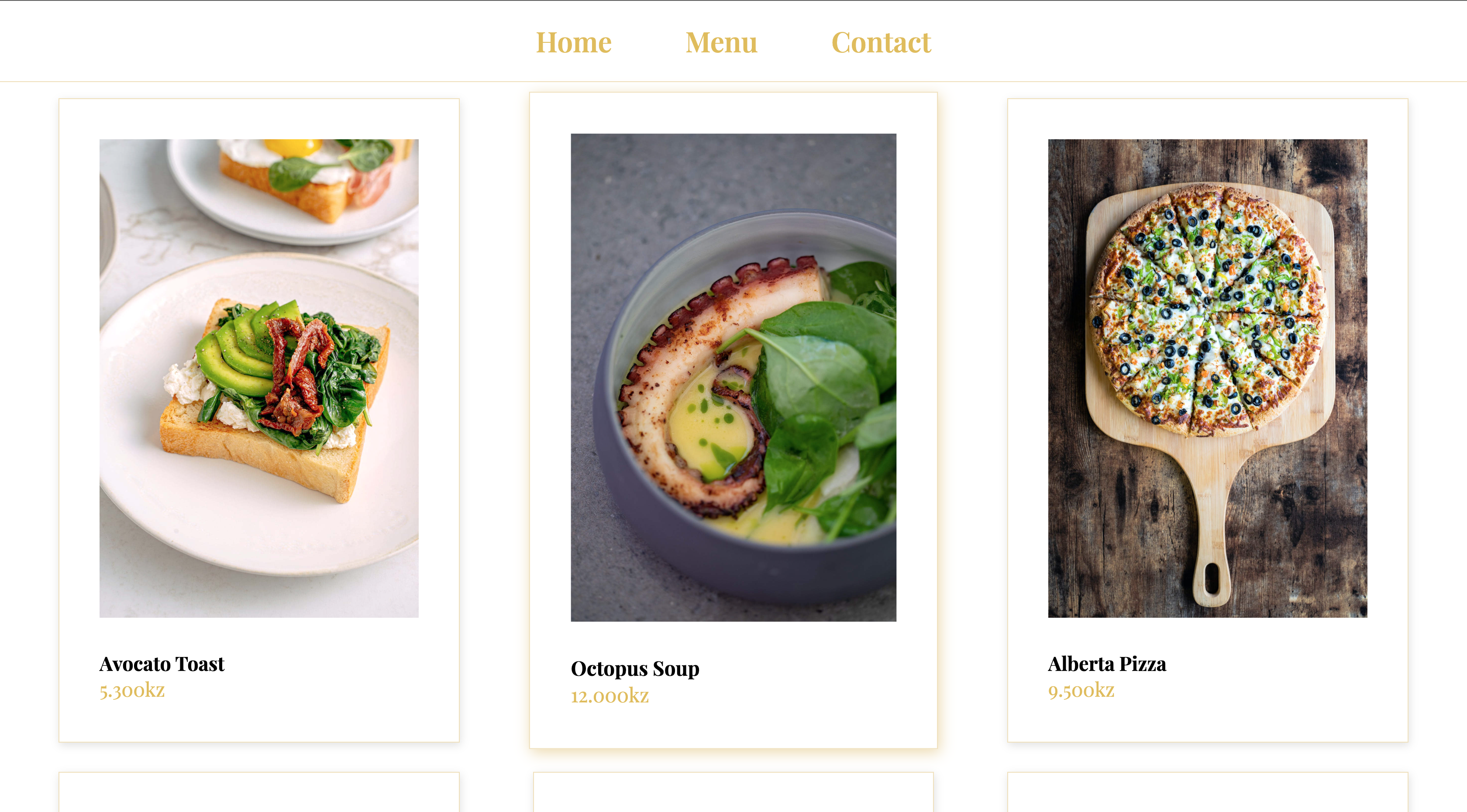 a preview of the webpage showing different dishes